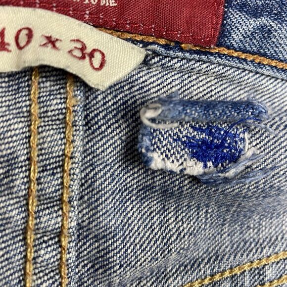Lucky Brand Jeans Mens 40x30 (42x30) Distressed 181 Relaxed Straight Leg Wide - Picture 9 of 16